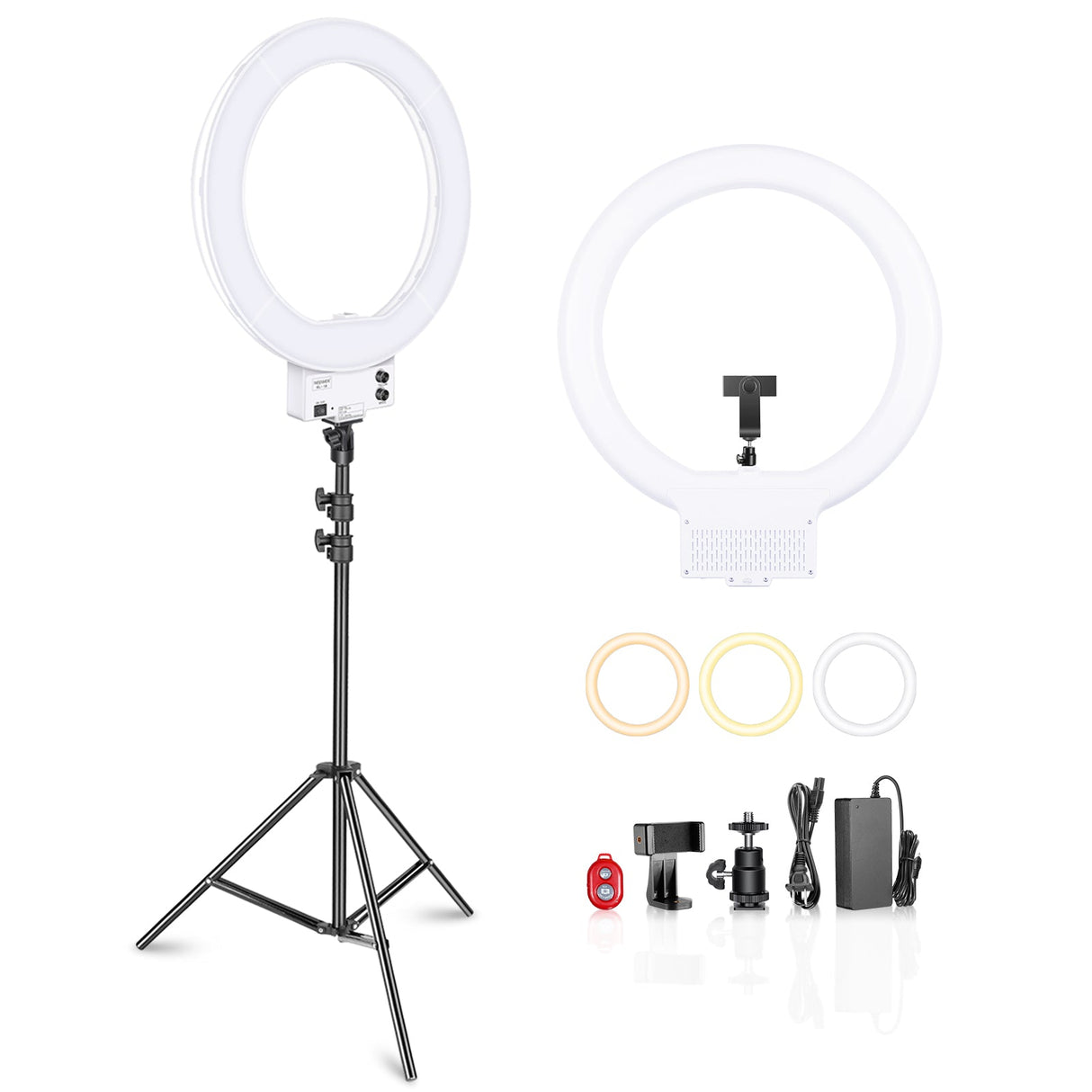 NEEWER 18" White Dimmable Bi-color LED Ring Light Kit