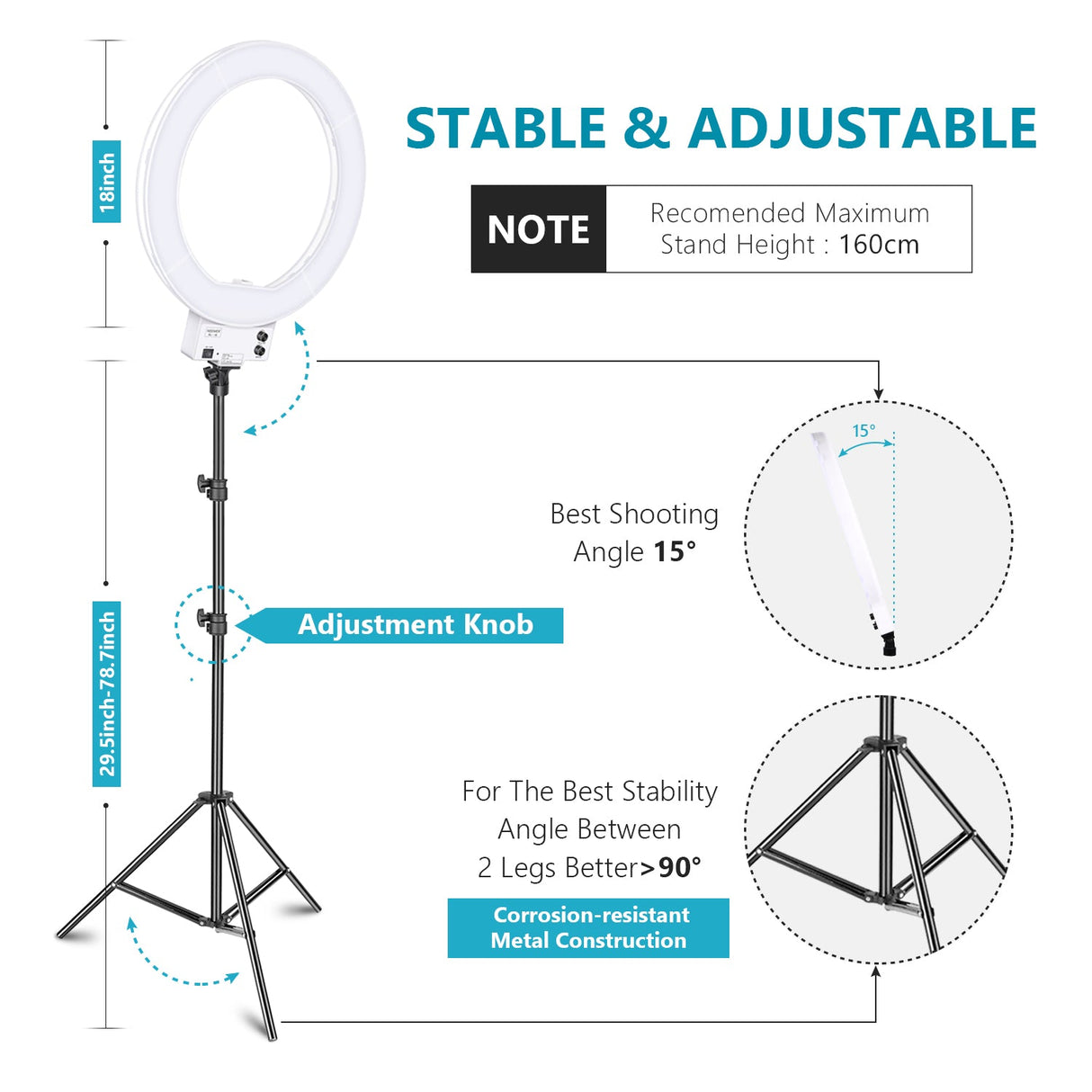 NEEWER 18" White Dimmable Bi-color LED Ring Light Kit