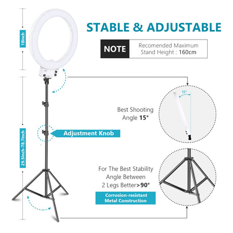 NEEWER 18" White Dimmable Bi-color LED Ring Light Kit