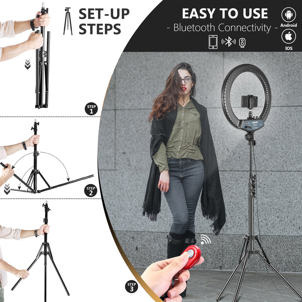 Neewer 14" Dimmable Bi-color Ring Light and Stand Kit with Carrying Bag