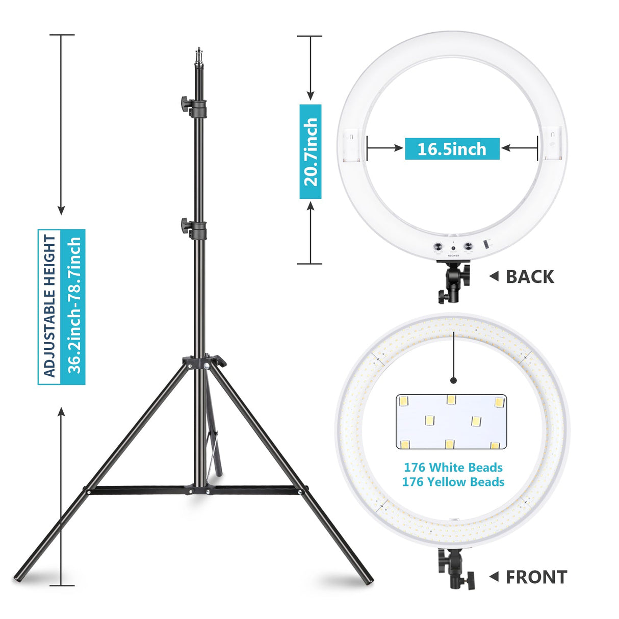 NEEWER 20" Bi-color Outdoor Photography Ring Light Kit