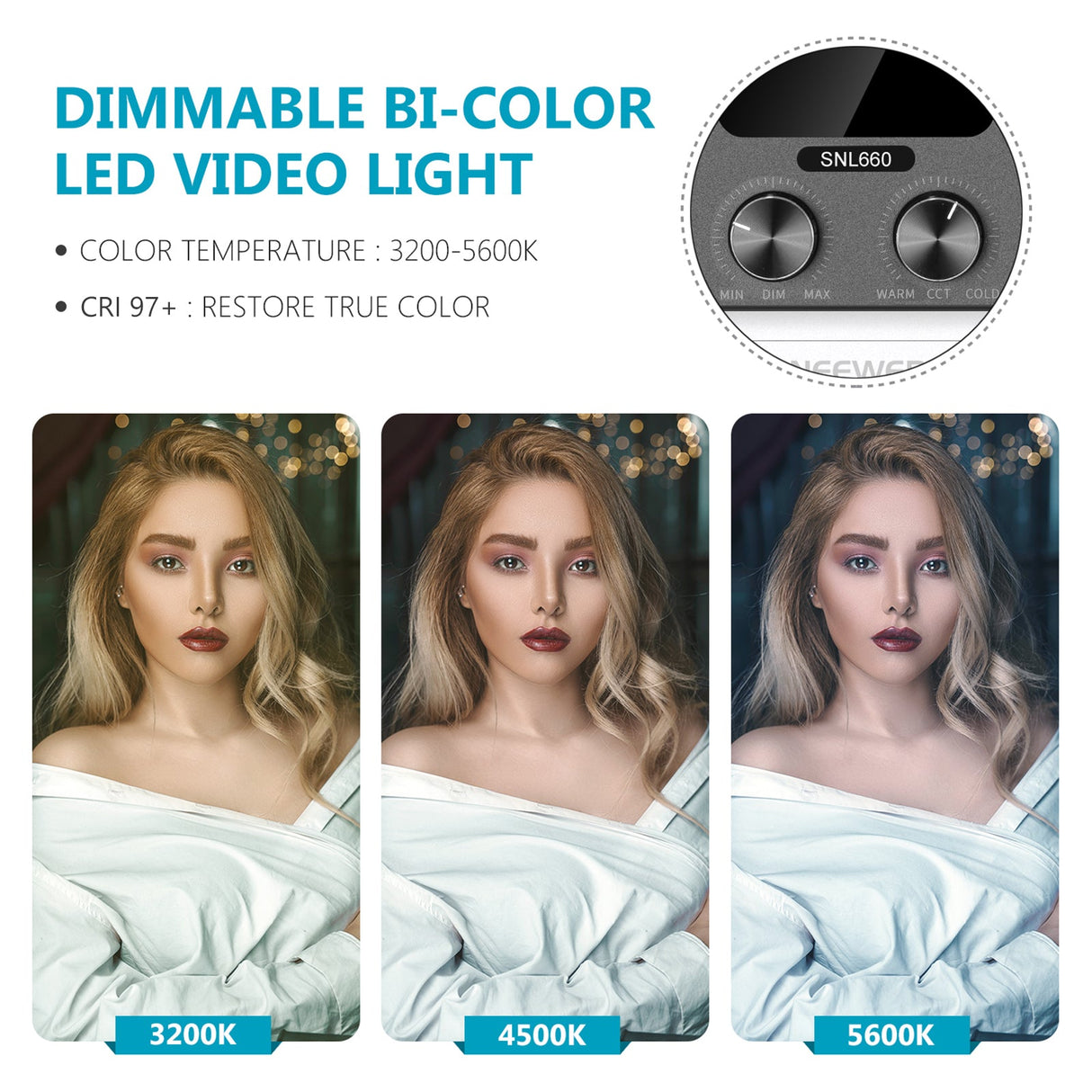 NEEWER 2 Pack SNL660 Bi-Color LED Panel Light Kit with APP Control