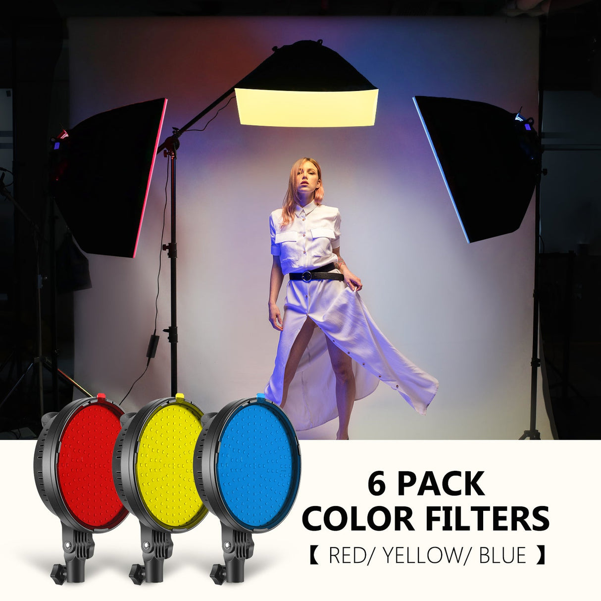 NEEWER 3-Pack 2.4G LED Softbox Lighting Kit with Color Filter