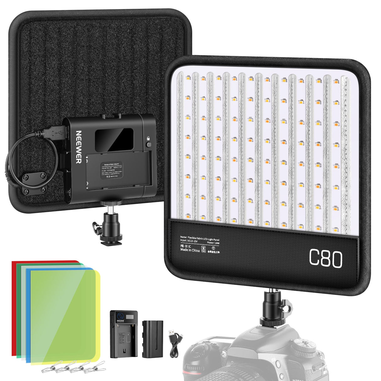 Neewer C80 Dimmable Bi-Color CRI97+Foldable LED Light Panel Kit