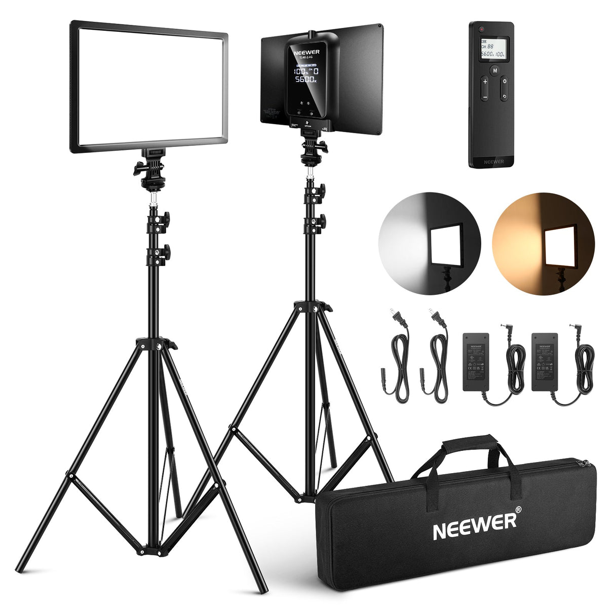 NEEWER 2 Pack T140-2.4G Bi-Color LED Panel Light Kit