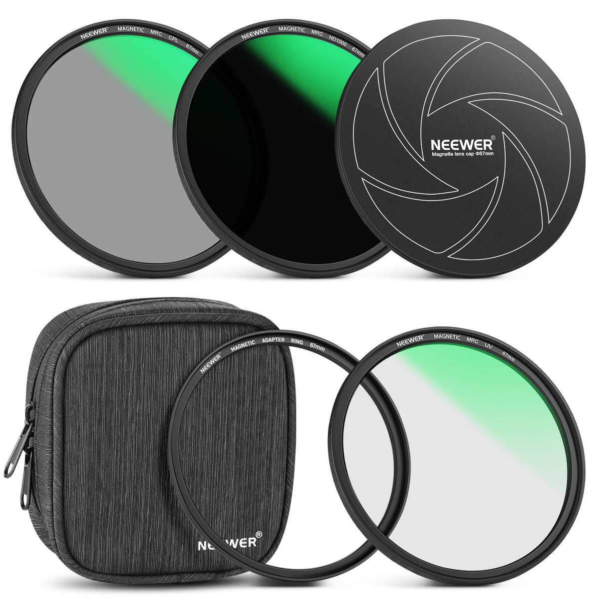 NEEWER 5-in-1 Magnetic Lens Filter Kit (ND+CPL+MCUV+Ring+Cap)