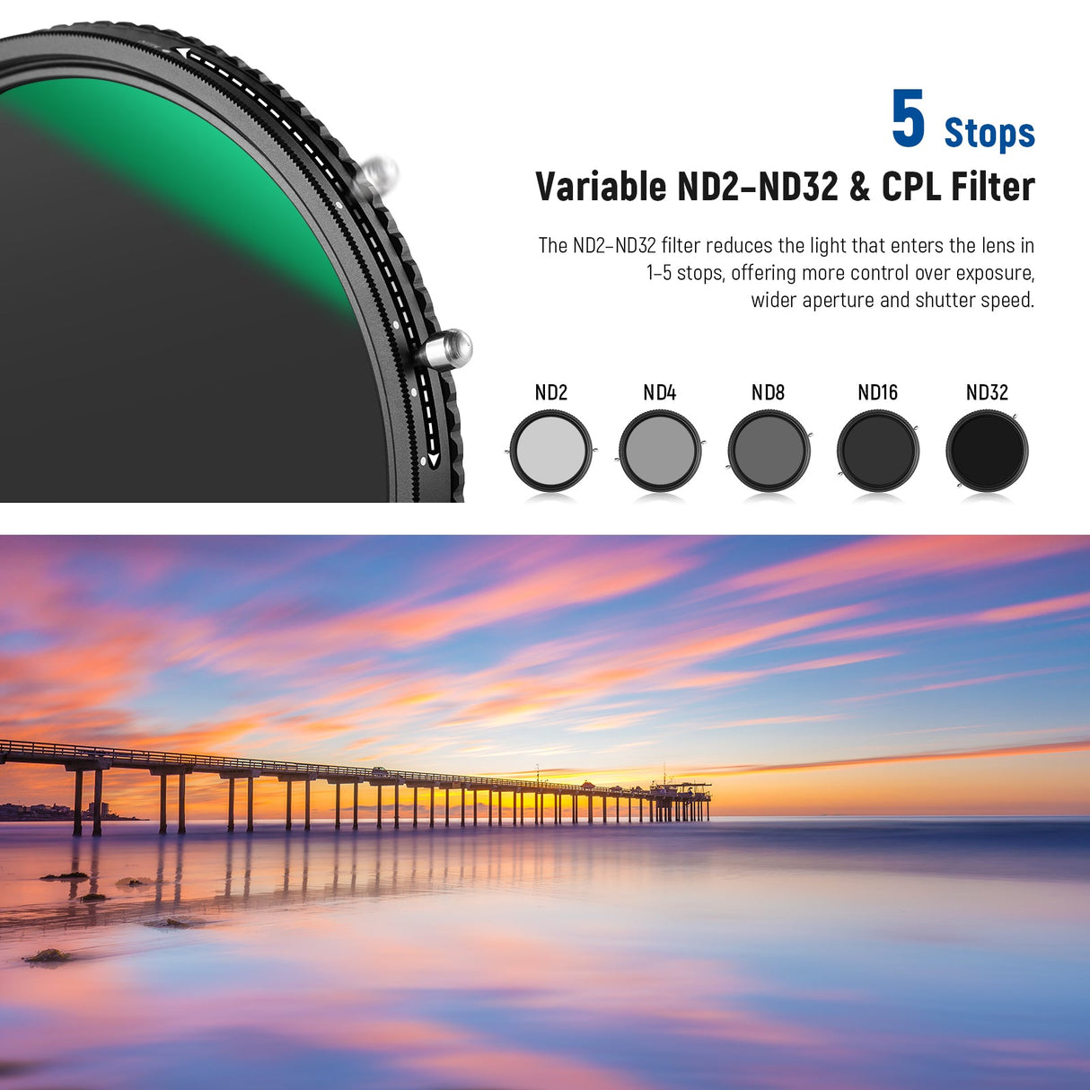 NEEWER 2 in 1 Variable ND Filter ND2–ND32 & CPL Filter