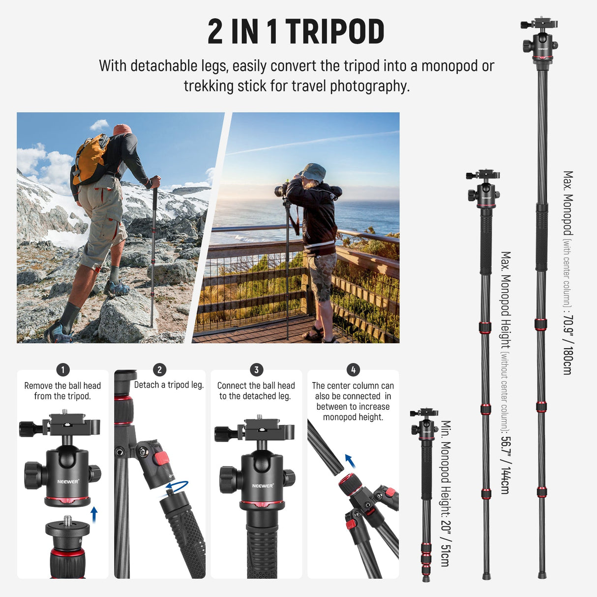 NEEWER N55C 68" Carbon Fiber Monopod Tripod