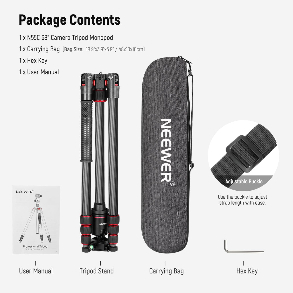 NEEWER N55C 68" Carbon Fiber Monopod Tripod