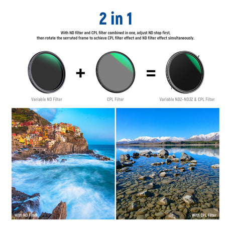 NEEWER 2 in 1 Variable ND Filter ND2–ND32 CPL Filter