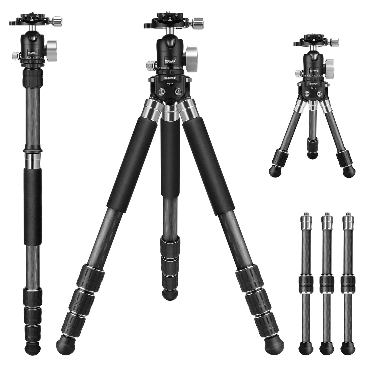 NEEWER TP23 All in 1 Carbon Fiber Travel Tripod Monopod