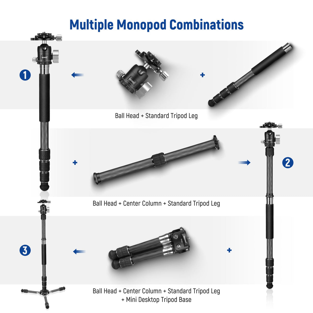 NEEWER TP23 All in 1 Carbon Fiber Travel Tripod Monopod