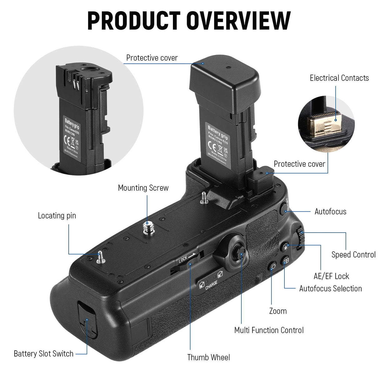 NEEWER BG-R10 Replacement Battery Grip for Canon EOS R5 R5C R6 R6 Mark II with Remote Control