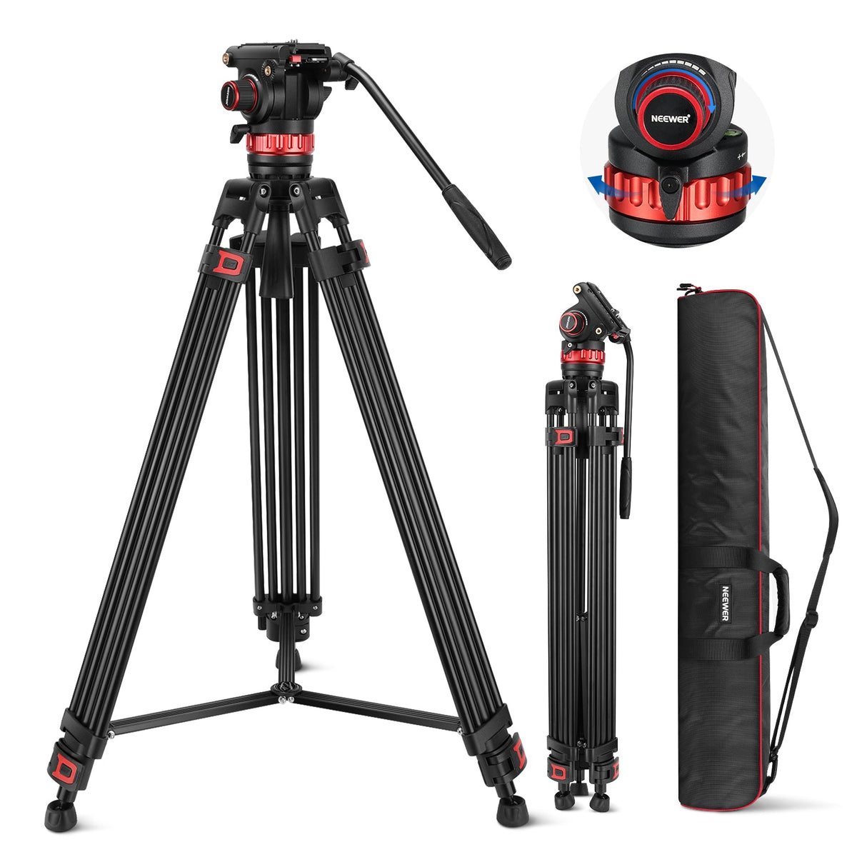 NEEWER TP75 74" Pro Video Tripod with Fluid Head