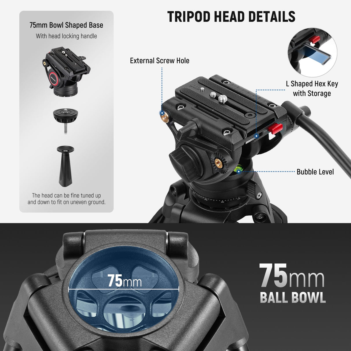 NEEWER TP74 74" Pro Video Tripod with Fluid Head