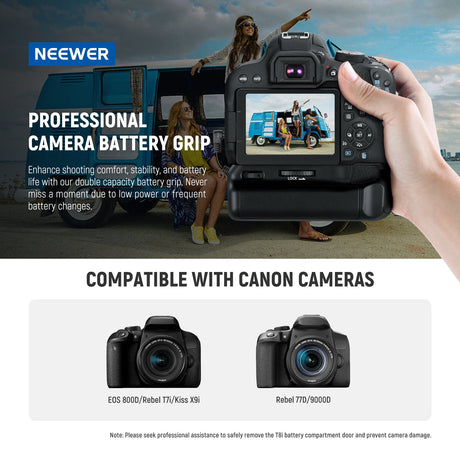 NEEWER Vertical Battery Grip for Canon EOS 800D 850D Rebel T8i T7i 77D Kiss X9i 9000D