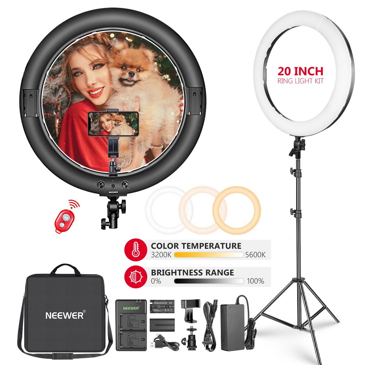 NEEWER 20" Bi-color Outdoor Photography Ring Light Kit