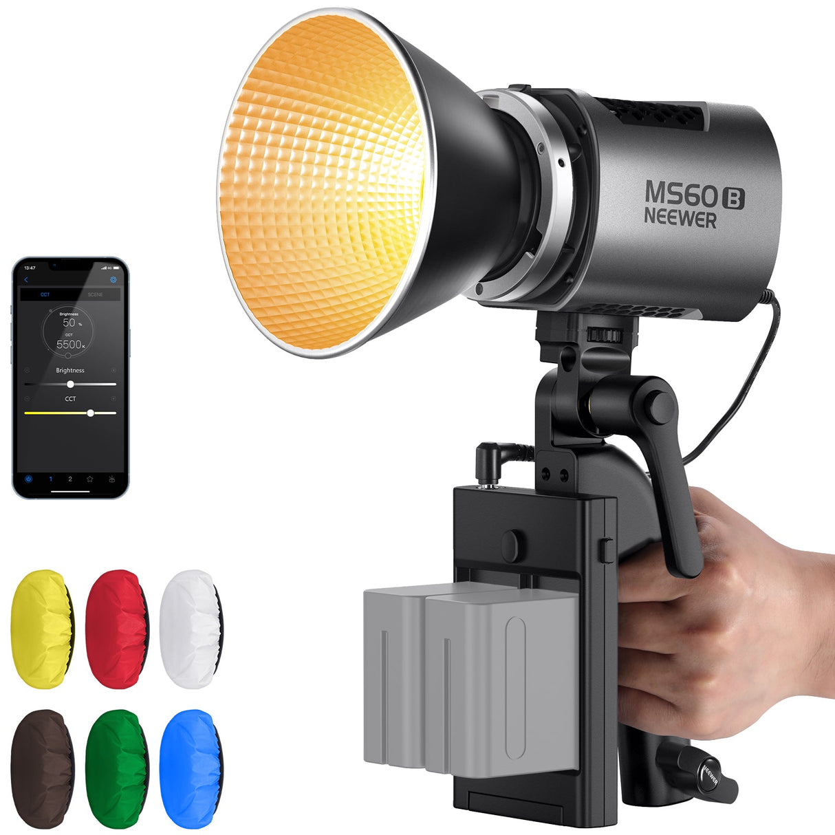 NEEWER MS60B Bi-color LED Video Light Handheld Spotlight