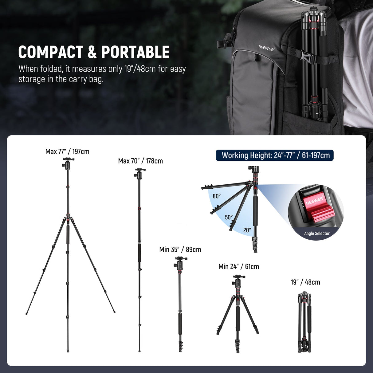 NEEWER 77'' TP77 Aluminum Alloy Camera Monopod Tripod