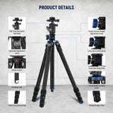 NEEWER TP28 69.7" Overhead Horizontal Carbon Fiber Tripod