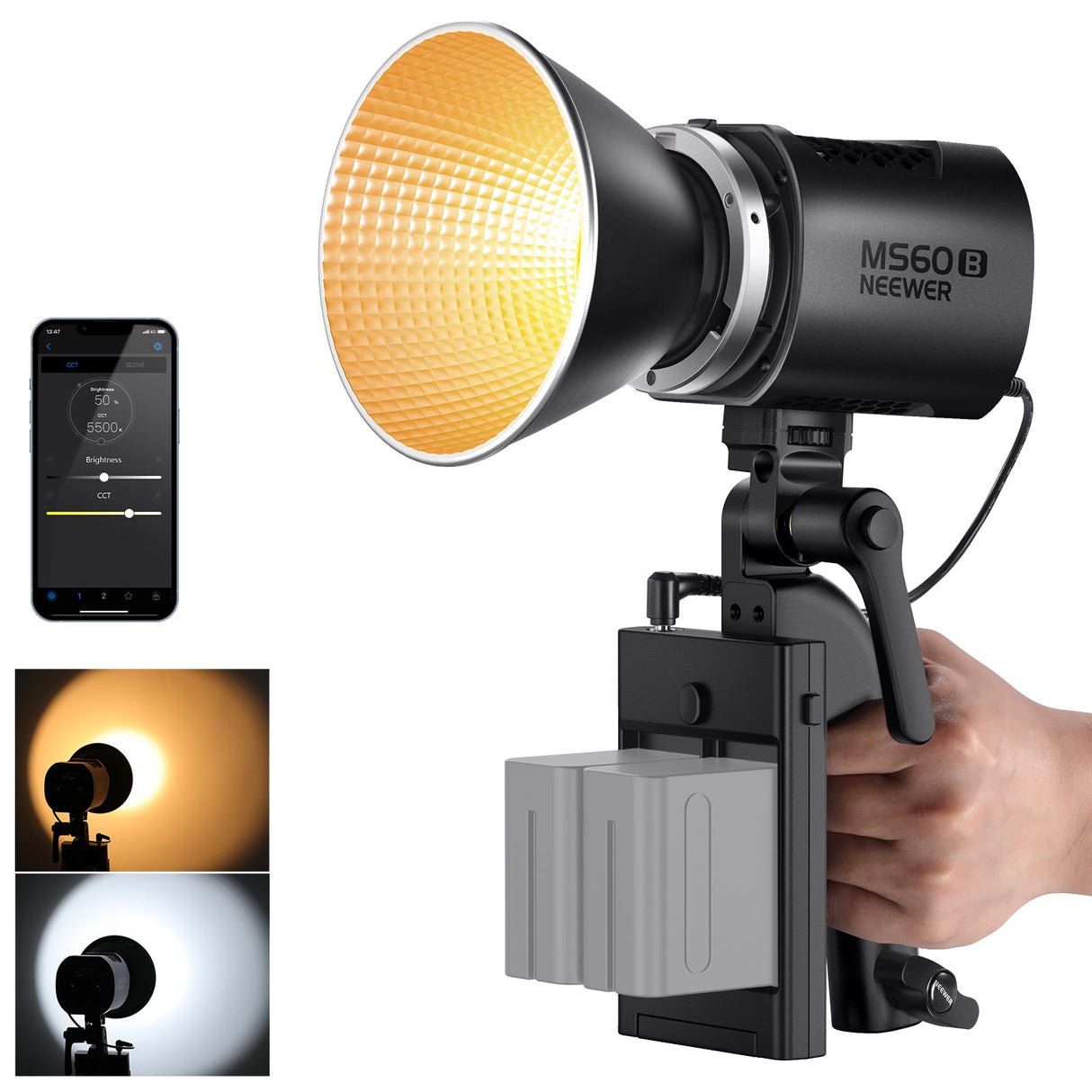 NEEWER MS60B Bi-color LED Video Light Handheld Spotlight