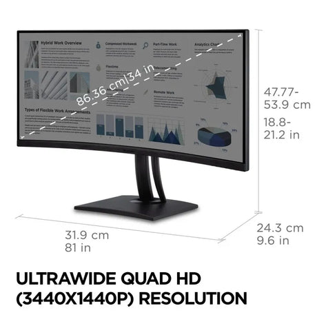 ViewSonic® VP3456a 34" Curved UltraWide Monitor