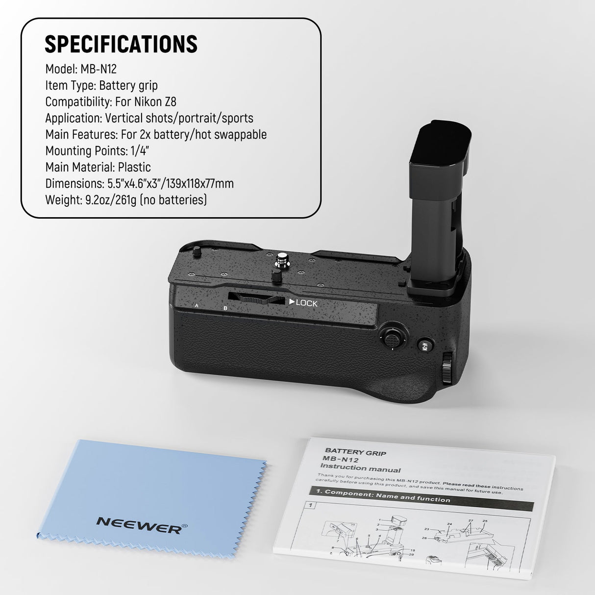 NEEWER MB-N12 Replacement Vertical Battery Grip for Nikon Z8