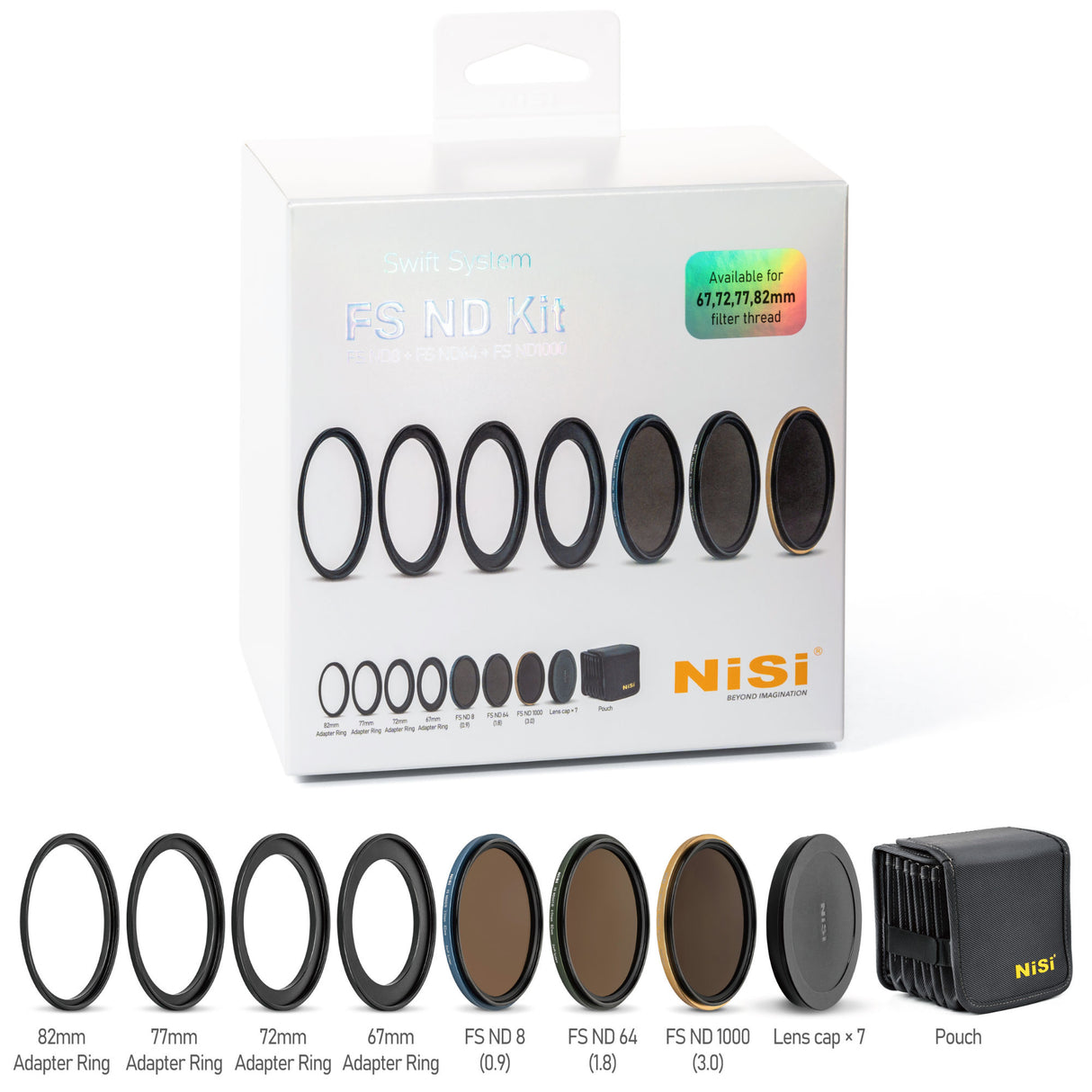 NiSi SWIFT FS ND Filter Kit with ND8 (3 Stop), ND64 (6 Stop) and ND1000 (10 Stop) for 67mm | 72mm | 77mm | 82mm Filter Threads + Case