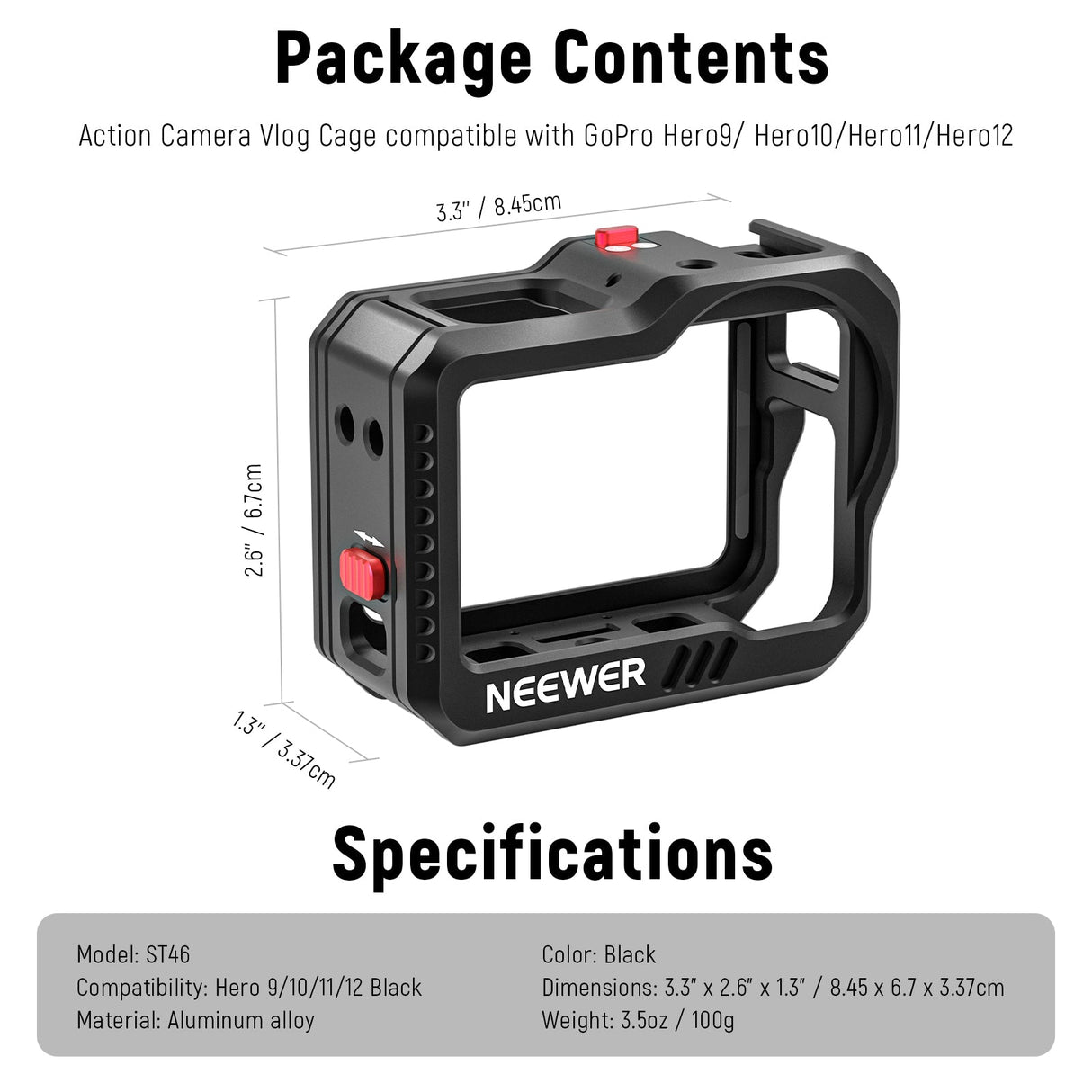 NEEWER ST46 Action Camera Cage Compatible with Gopro Hero9/10/11