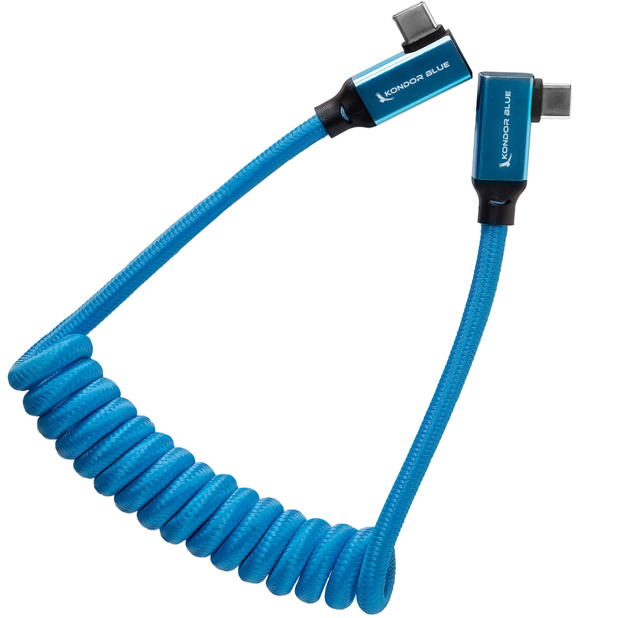 12-24" Coiled USB-C 3.2 Right Angle Braided Cable for 8K Data and Power Delivery