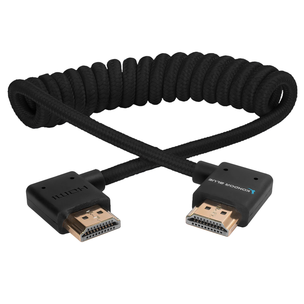 Right Angle Full HDMI Cable for On-Camera Monitors 12"-24" Braided Coiled