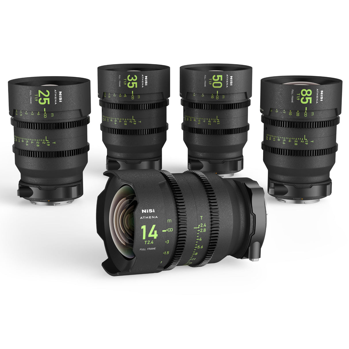 NiSi ATHENA PRIME Full Frame Cinema Lens Kit with 5 Lenses 14mm T2.4, 25mm T1.9, 35mm T1.9, 50mm T1.9, 85mm T1.9 + Hard Case (L Mount)