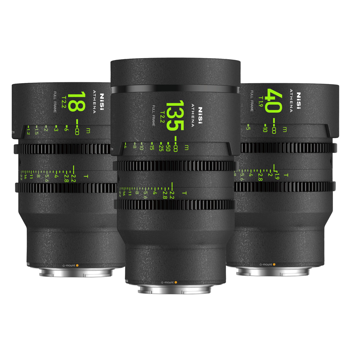 NiSi ATHENA PRIME Full Frame Cinema Lens ADD-ON Kit with 3 Lenses 18mm T2.2 , 40mm T1.9, 135 T2.2 + Hard Case (G Mount | No Drop In Filter)