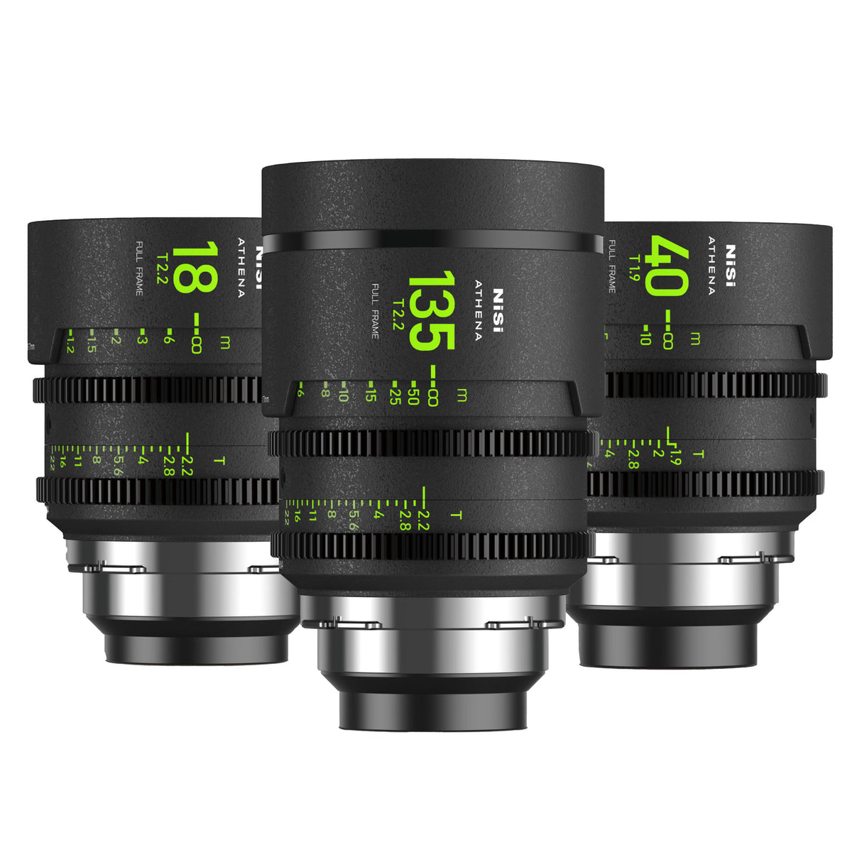 NiSi ATHENA PRIME Full Frame Cinema Lens ADD-ON Kit with 3 Lenses 18mm T2.2, 40mm T1.9, 135mm T2.2 + Hard Case (PL Mount)