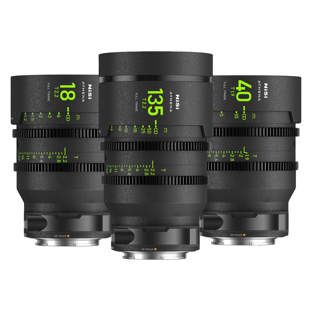 NiSi ATHENA PRIME Full Frame Cinema Lens ADD-ON Kit with 3 Lenses 18mm T2.2, 40mm T1.9, 135mm T2.2 + Hard Case (RF Mount)