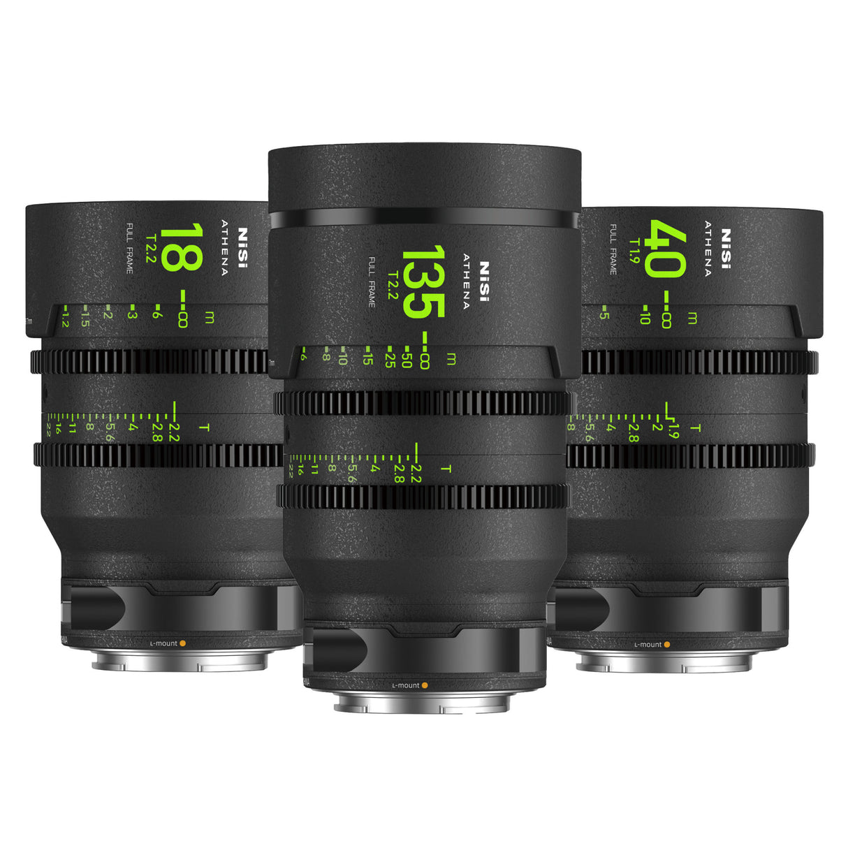 NiSi ATHENA PRIME Full Frame Cinema Lens ADD-ON Kit with 3 Lenses 18mm T2.2, 40mm T1.9, 135mm T2.2 + Hard Case (L Mount)