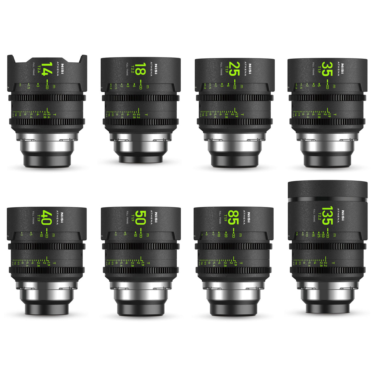 NiSi ATHENA PRIME Full Frame Cinema Lens MASTER Kit with 8 Lenses 14mm T2.4, 18mm T2.2, 25mm T1.9, 35mm T1.9, 40mm T1.9, 50mm T1.9, 85mm T1.9, 135mm T2.2 + Hard Case (PL Mount)