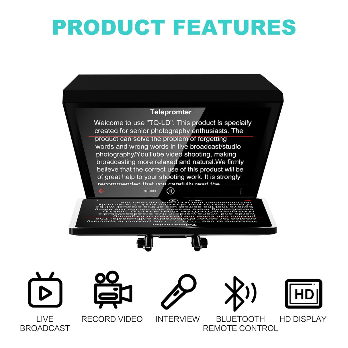 GVM TQ-LD Teleprompter for iPad Tablet & Smartphone with Bluetooth APP Control