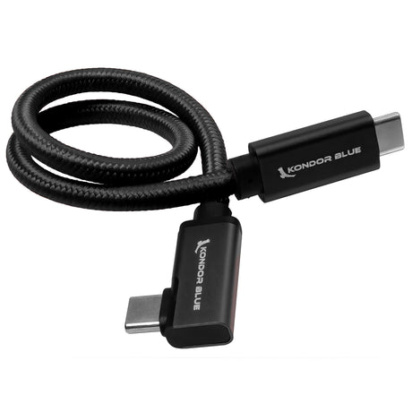 Right Angle 12" USB-C Braided Cable for 8K Data and Power Delivery