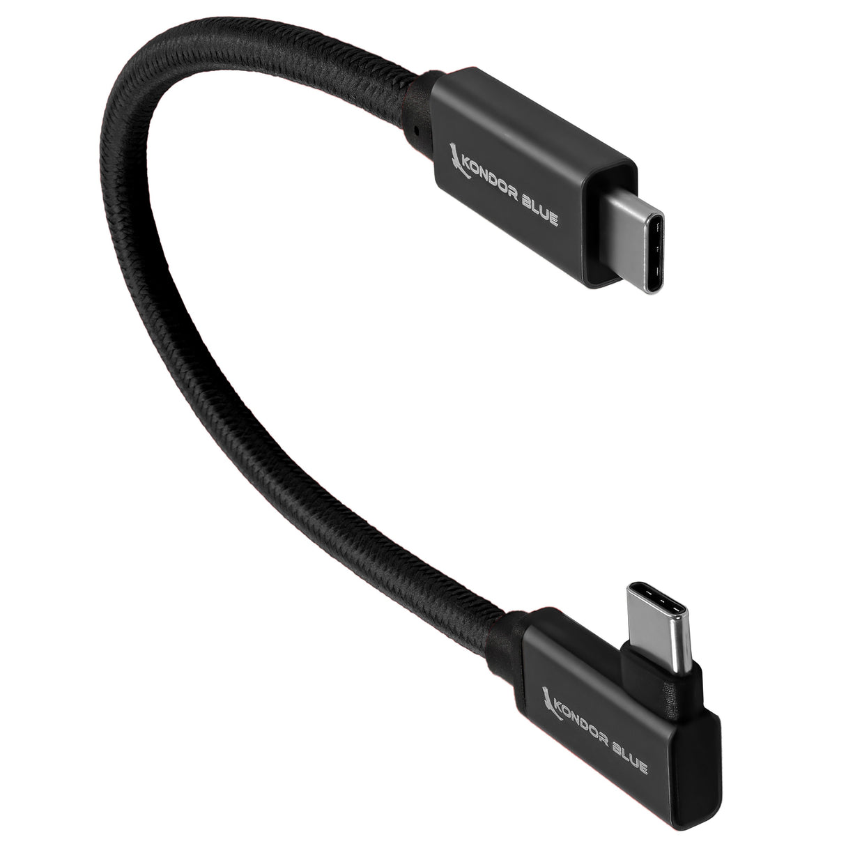 Right Angle 8.5" USB-C Braided Cable for 8K Data and Power Delivery