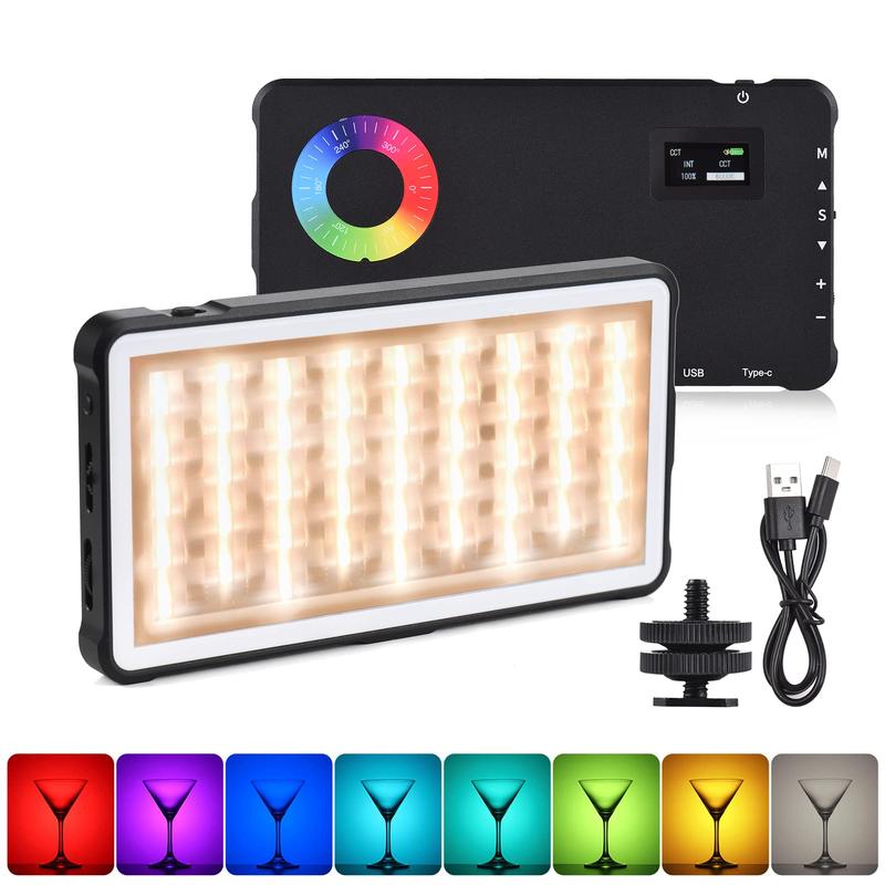 Camera Video Light, 1 Piece 4000mAh Dual Charging Interface 0-360 Full Color 2500-9000K RGB Color Panel Lights with Cold Shoe Mount for DSLR Cameras Photography Lighting