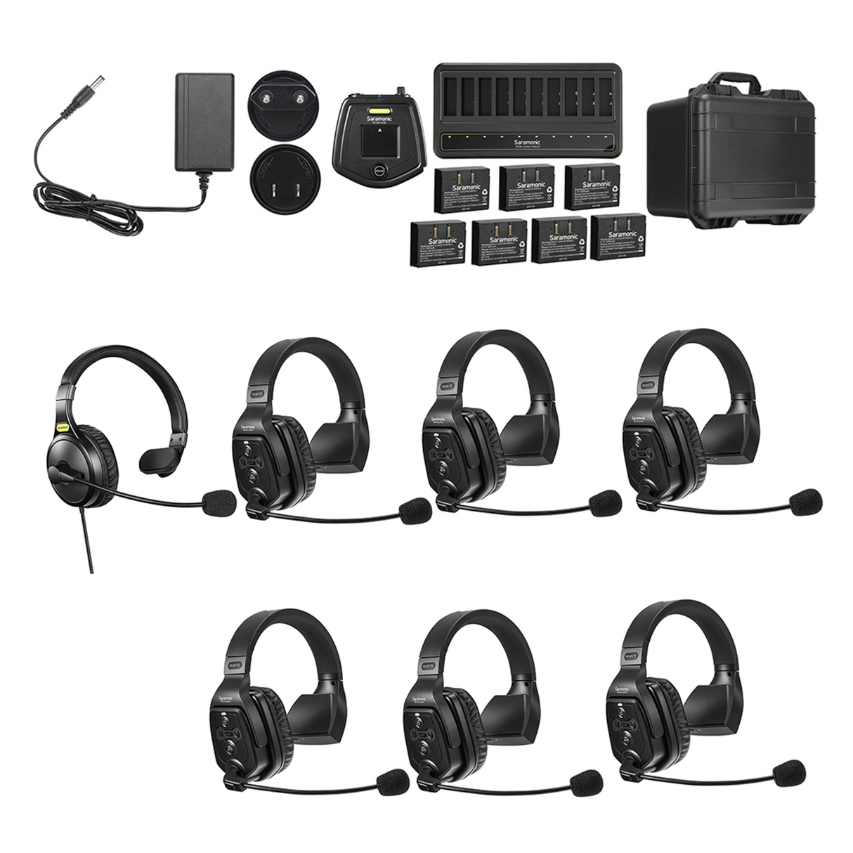 WiTalk-WT7S 7-Person Full-Duplex 1.9GHz Wireless Single-Ear Headset Intercom System with Hub & Case