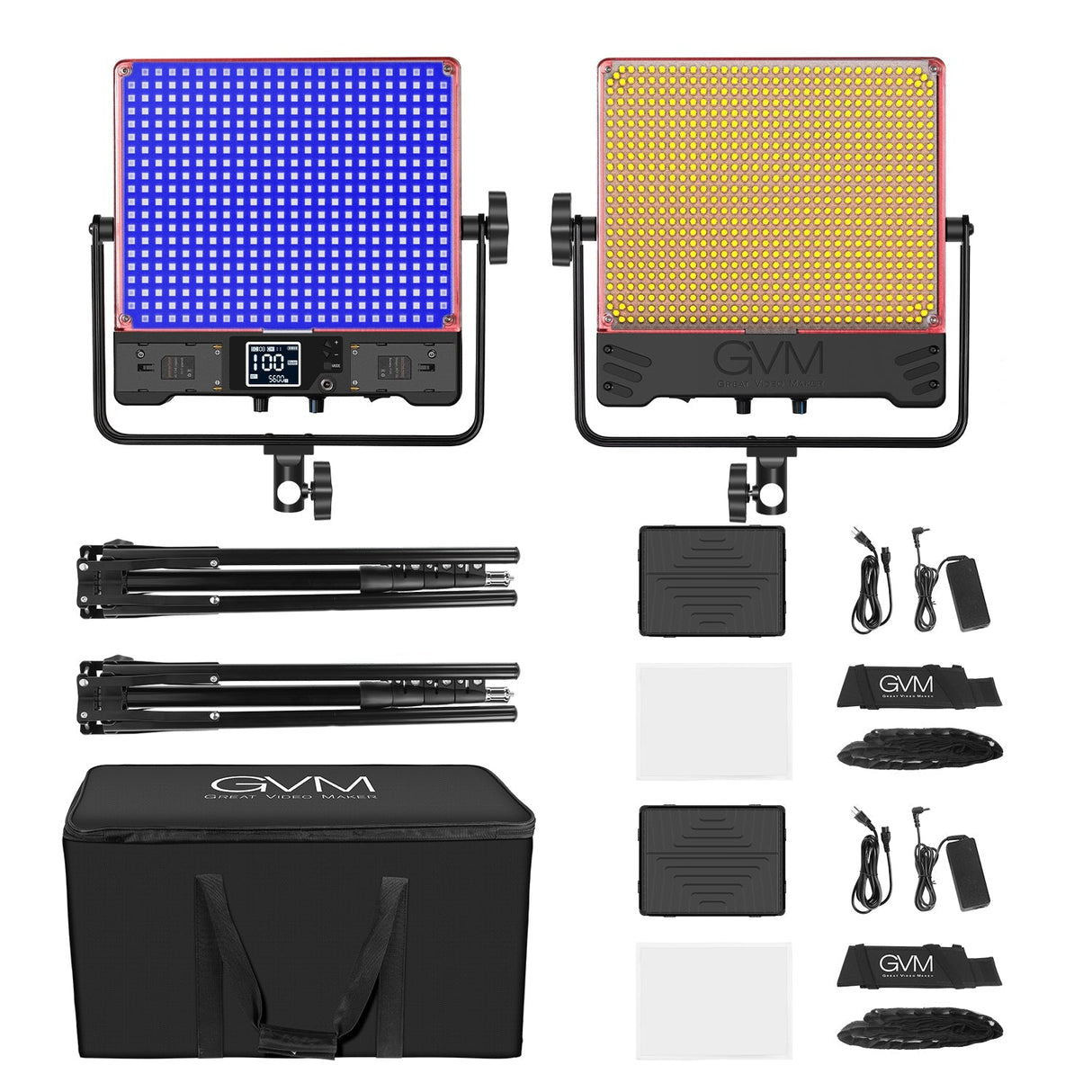 GVM 50SM 50w Bi-color & RGB Double-sided Light Soft Panel LED Video Light 2-light-kit