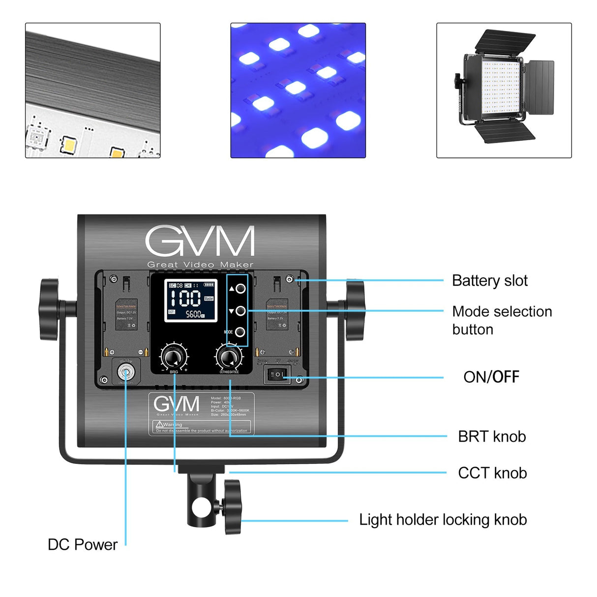 GVM-800D-II 40W Bi-color and RGB Video Panel Light