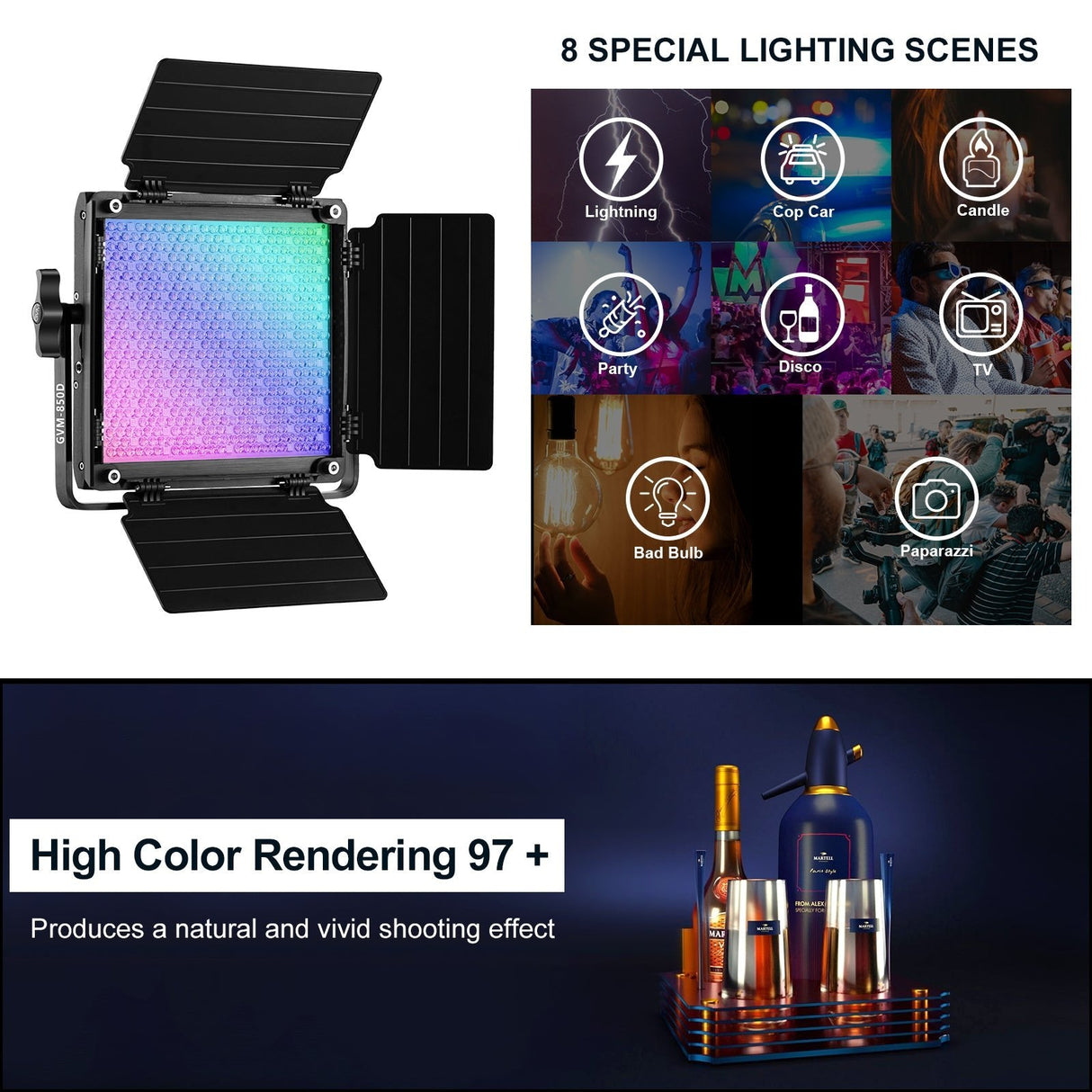 GVM 850D rgb led studio video light kit