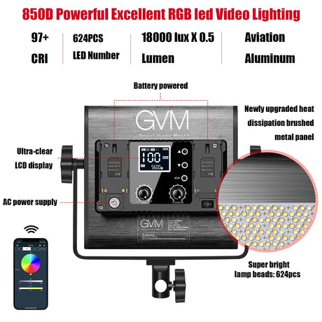 GVM 850D rgb led studio video light kit