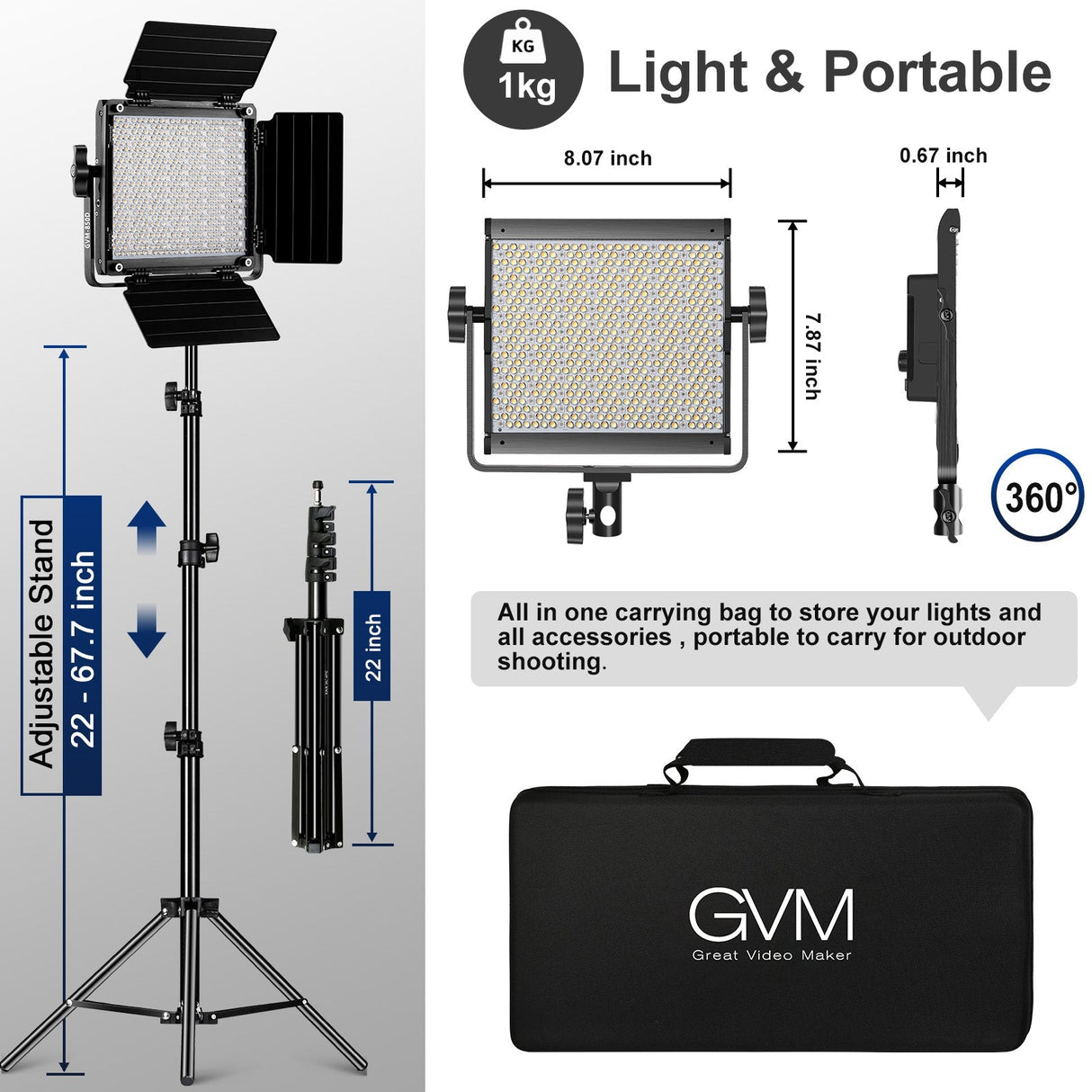 GVM 850D rgb led studio video light kit