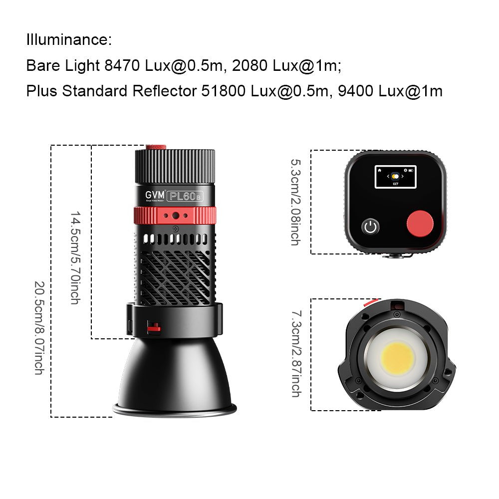 GVM-PL60B Waterproof External Model 60W Flashlight Light (Dual Color Temperature)