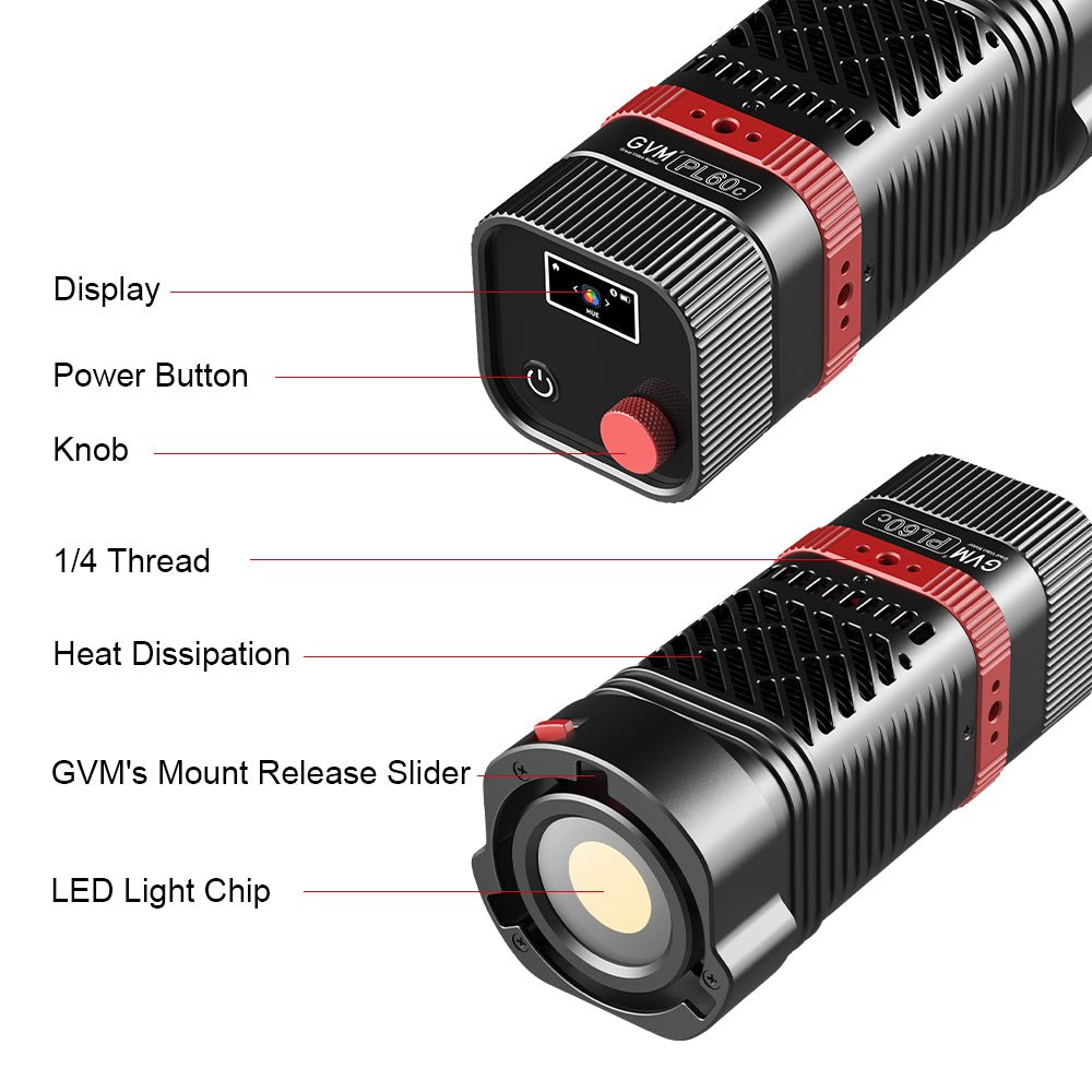 GVM PL60C Waterproof External 60W RGB Flashlight with Battery