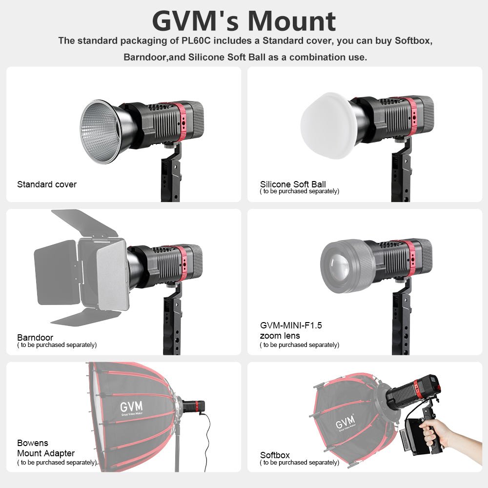 GVM PL60C Waterproof External 60W RGB Flashlight with Battery